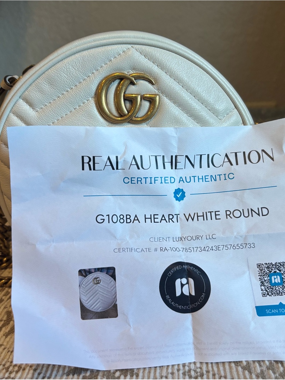 Gucci White Quilted Round Leather Crossbody with Gold Double G